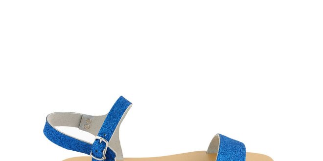 Dámske modré kožené sandále Pelledoca s trblietkami