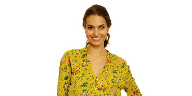Dámske žlté košeľové šaty s kvetinovým vzorom Nice Things