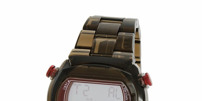 Čierne transparentné digitálne hodinky Adidas s ružovými detailami