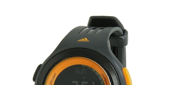 Čierne športové digitálne hodinky Adidas s oranžovými detailami