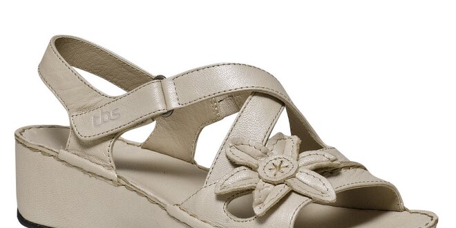 Dámske béžové kožené sandále s kvetinou TBS