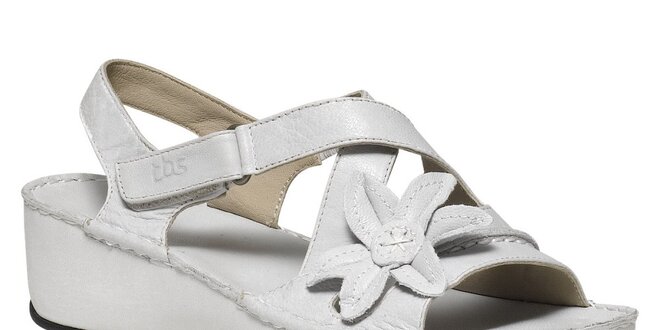 Dámske biele kožené sandále s kvetinou TBS
