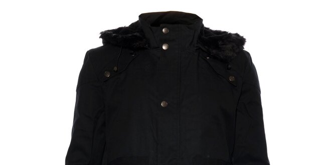 Pánsky čierny kabát Eleven Paris s kožušinkou