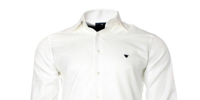 Pánska biela košeľa s dlhým rukávom a prúžkom Caramelo