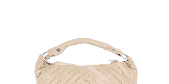Dámska béžová kožená kabelka s šikmým štvorcovým prešívaním Marina Galanti