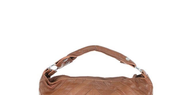 Dámska hnedá kožená kabelka s šikmým štvorcovým prešívaním Marina Galanti
