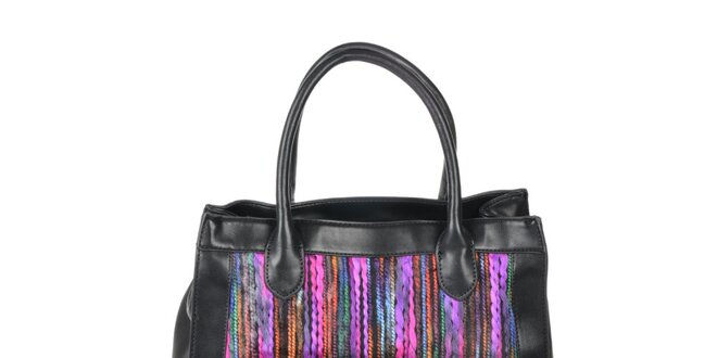 Dámska čierna kabelka s fialovým látkovým detailom Marina Galanti
