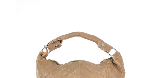 Dámska ťavia kožená kabelka s šikmým štvorcovým prešívaním Marina Galanti