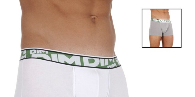 Dvoje pánske bavlnené boxerky DIM so zelenými detailami biela a svetlo šedá
