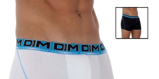 Dvoje pánske elastické boxerky DIM biele a čierne s modrými detailami
