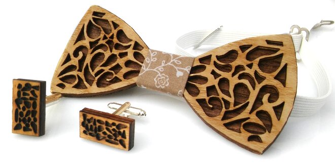 Trendy handmade drevené motýliky s manžetovými gombíkmi