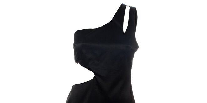 Dámske čierne saténové šaty Santa Barbara s prestrihmi