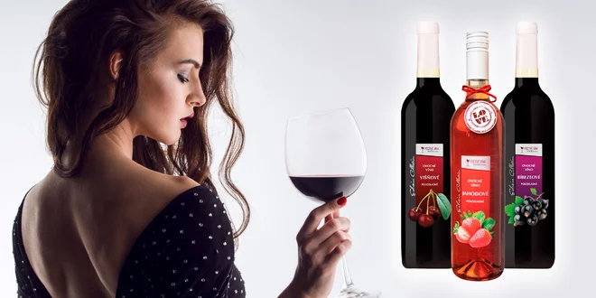 Jahodové, ríbezľové a višňové vína - 6 fliaš v balení