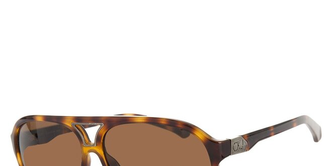 Pánske jantarové žíhané slnečné okuliare Calvin Klein s hnedými sklami