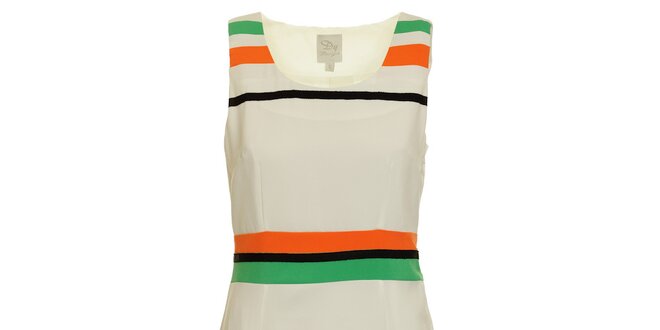 Dámske biele púzdrové šaty s oranžovo-zelenými pruhmi Dislay DY Design