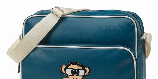 Oceľovo modrá taška na notebook s opičkou Paul Frank