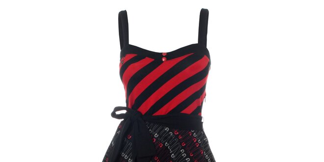 Dámske červeno-čierne punkové šaty so špendlíkmi Pussy Deluxe