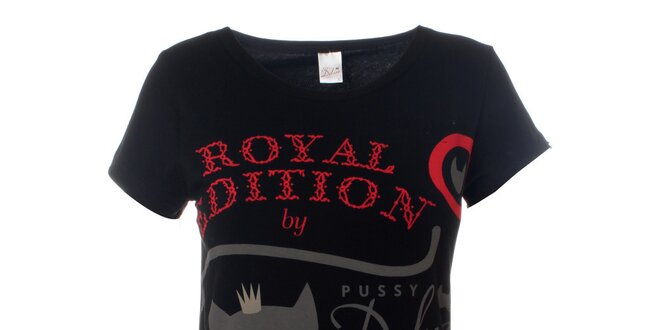 Dámske čierne tričko Pussy Deluxe s potlačou a  šnúrovaním