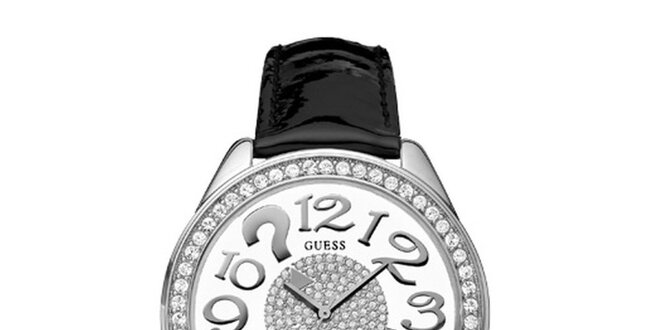 Dámske analogové hodinky s čiernym remienkom a Swarovski krištáľmi Guess