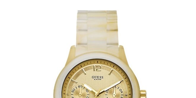 Dámske krémové hodinky so zlatými detailmi Guess