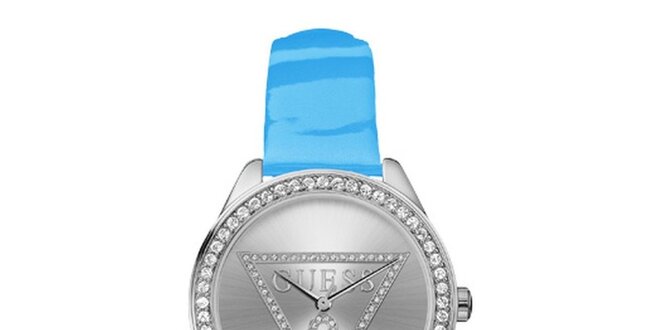 Dámske nebesky modré hodinky s kryštálikmi Guess