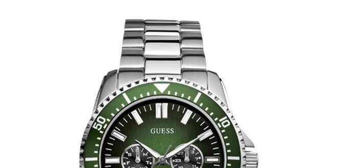 Pánske strieborné hodinky se zeleným ciferníkom Guess