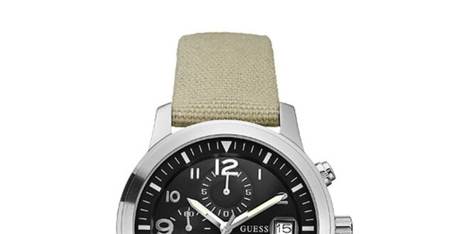 Pánske béžové analogové hodinky s černým ciferníkom Guess