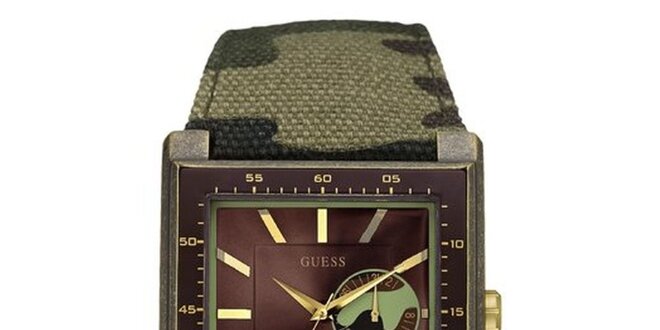 Pánske analogové hodinky s maskáčovým remienkom Guess