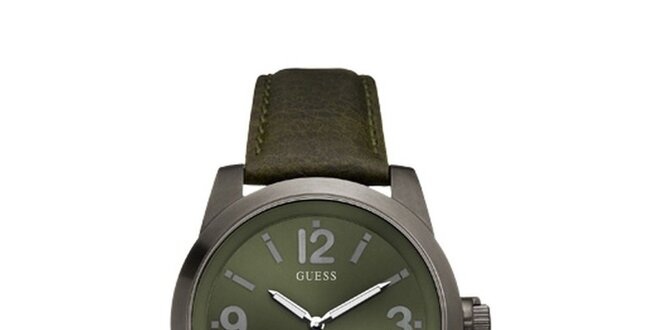 Pánske zelené analogové hodinky s minerálnym sklom Guess