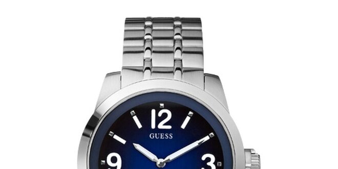 Pánske oceľové hodinky s modrým ciferníkom Guess