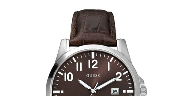 Pánske tmavo hnedé analogové hodinky Guess