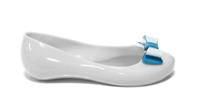Dámske biele baleríny Favolla s modro-bielou mašličkou