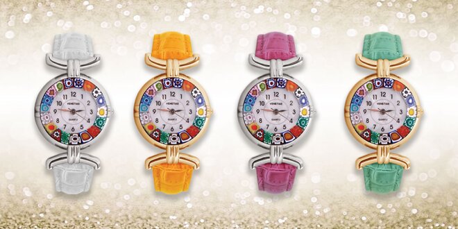 Krásne dizajnové hodinky z muranského skla
