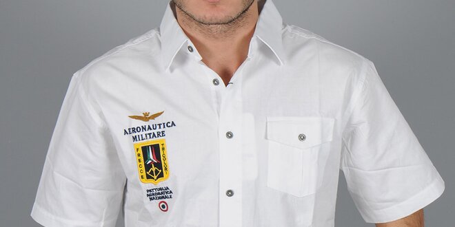 Pánska biela košeľa s nášivkou Aeronautica Militare