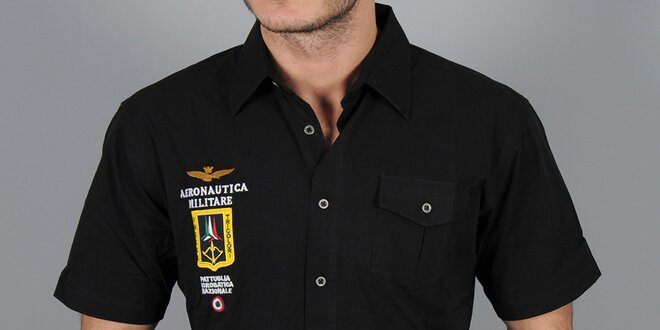 Pánska čierna košeľa s nášivkou Aeronautica Militare