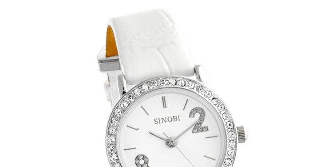 Dámske biele hodinky Sinobi s bielymi zirkónmi