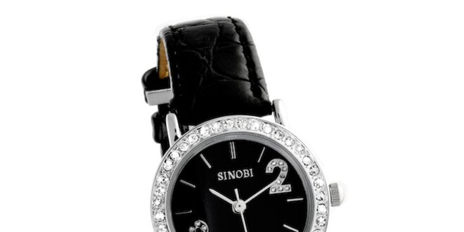 Dámske čierne hodinky Sinobi s bielymi zirkónmi