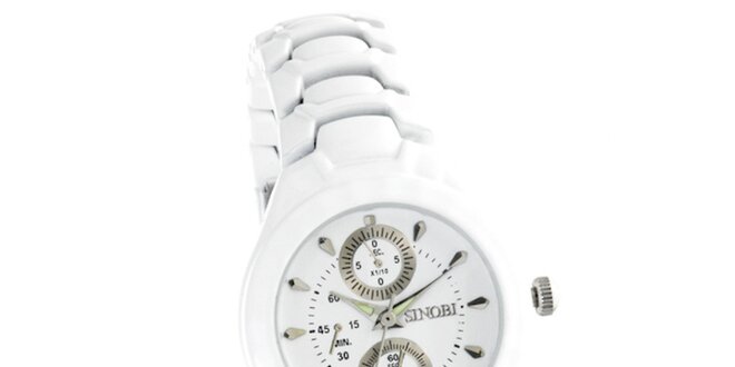 Dámske biele hodinky Sinobi s luminiscenčnými ručičkami