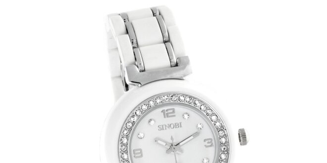 Dámske strieborno-biele hodinky so zirkónmi Sinobi