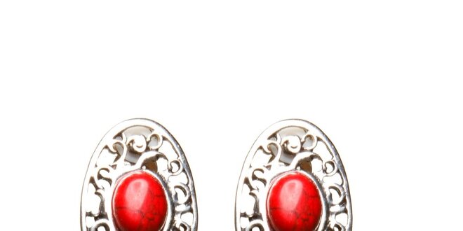 Dámske strieborné filigránové náušnice s červenou perlou Beau M