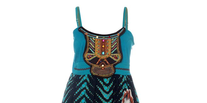 Dámske tyrkysové šaty s indiánskou potlačou Savage Culture