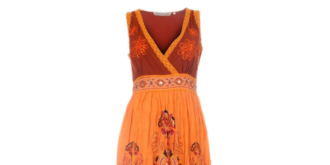 Dámske dlhé oranžové šaty Savage Culture s ornamentami