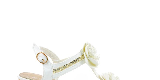 Dámske biele sandále s kvetinami a zlatými remienkami GirlHood