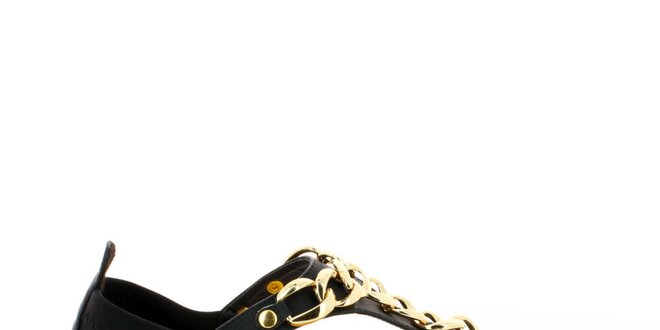 Dámske čierne sandálky so zlatými kovovými retiazkami GirlHood