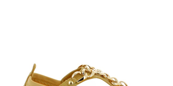 Dámske béžové sandálky so zlatými kovovými retiazkami GirlHood