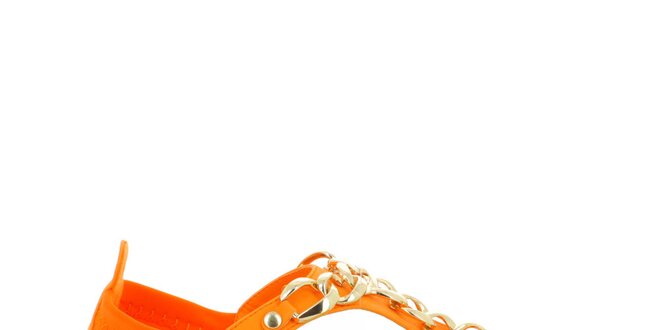 Dámske oranžové sandálky so zlatými kovovými retiazkami GirlHood