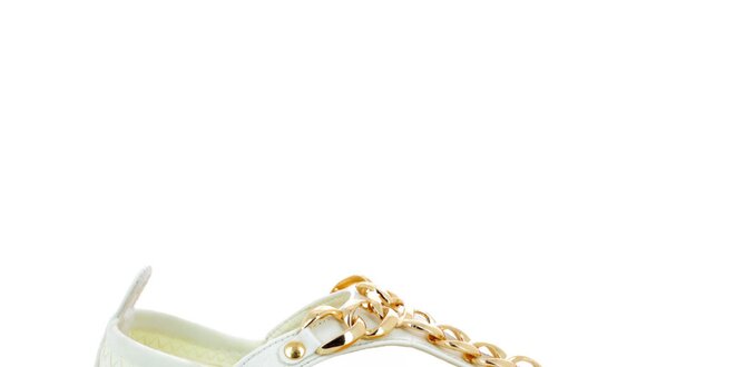 Dámske biele sandálky so zlatými kovovými retiazkami GirlHood