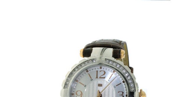 Dámske hnedé náramkové hodinky Tommy Hilfiger s kryštálmi