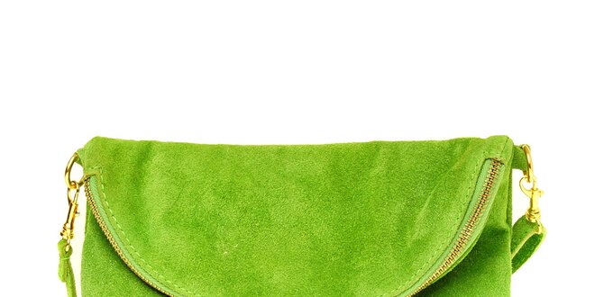 Dámska hráškovo zelená semišová kabelka so strapcom