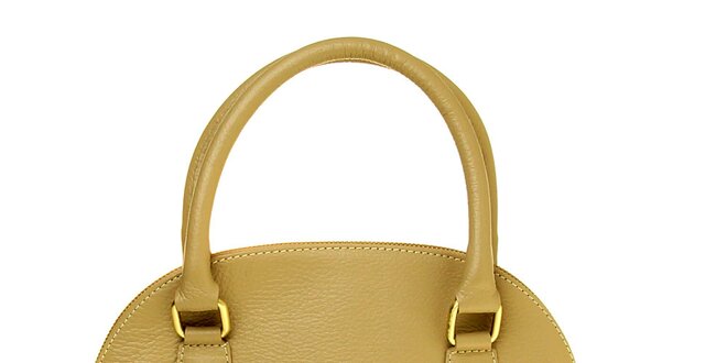 Dámska béžová kožená kabelka so zlatými prvkami